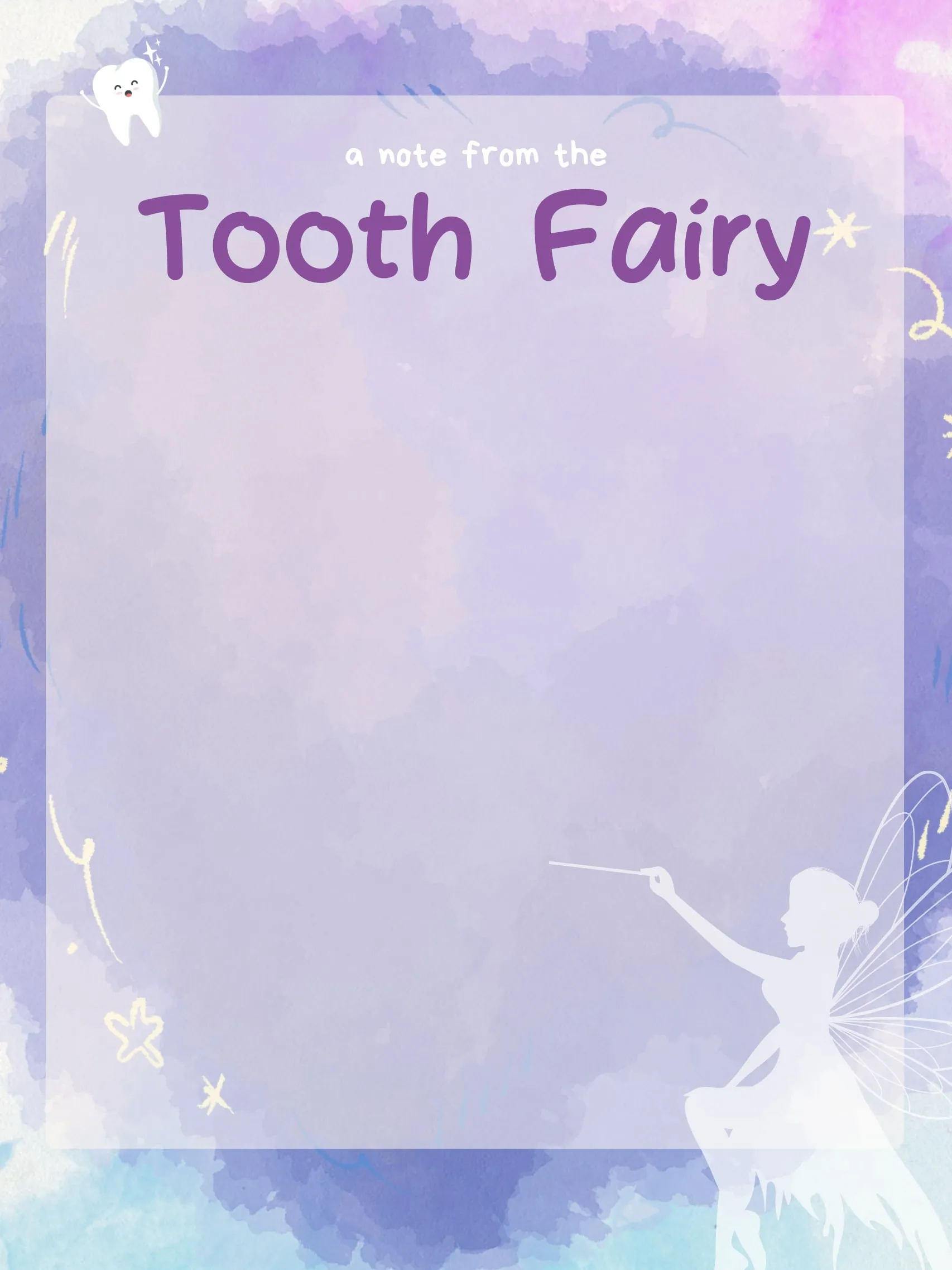 Watercolor Magic — Tooth Fairy Letter template